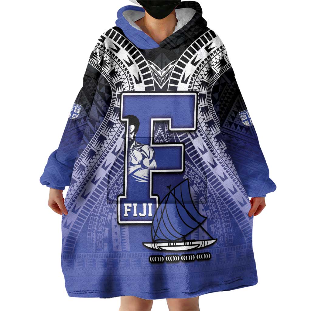 Custom Fiji Drua Wearable Blanket Hoodie Fijian Tapa Pattern