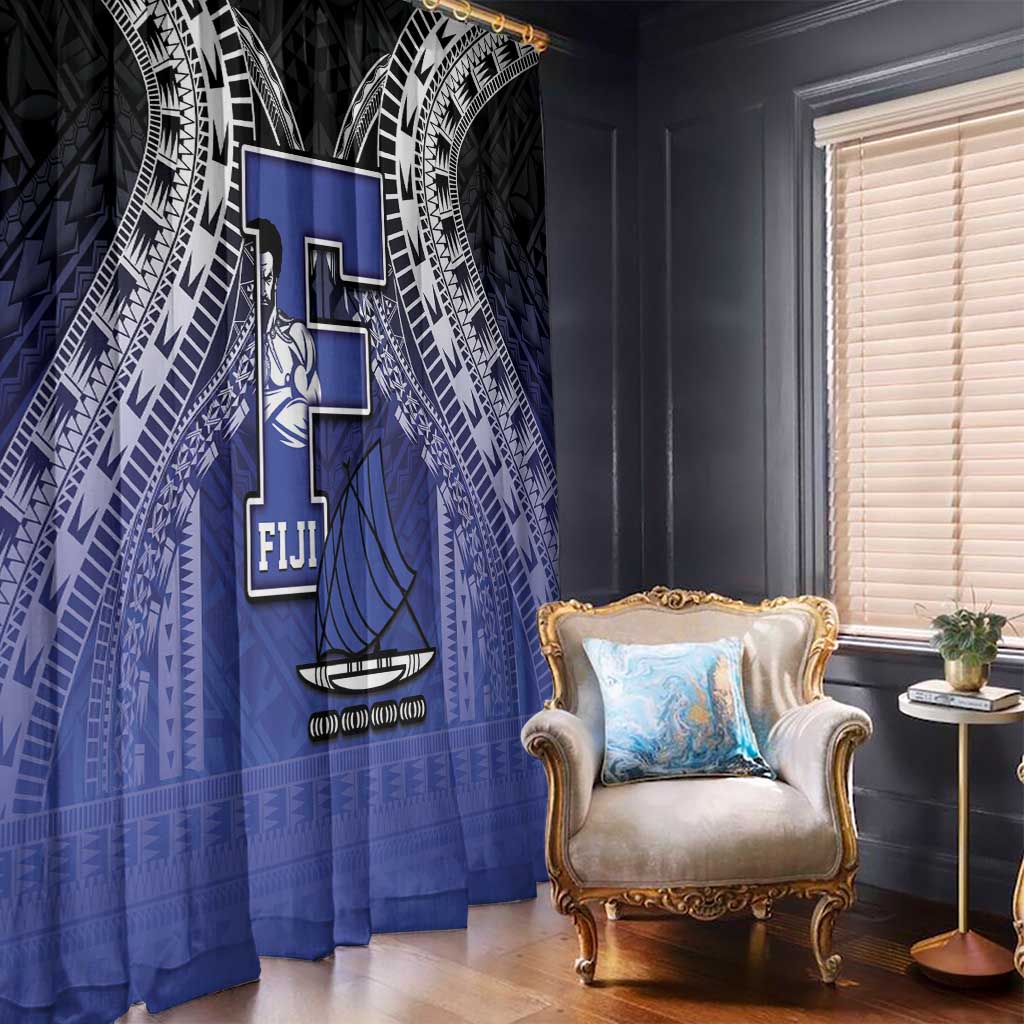 Fiji Drua Window Curtain Fijian Tapa Pattern