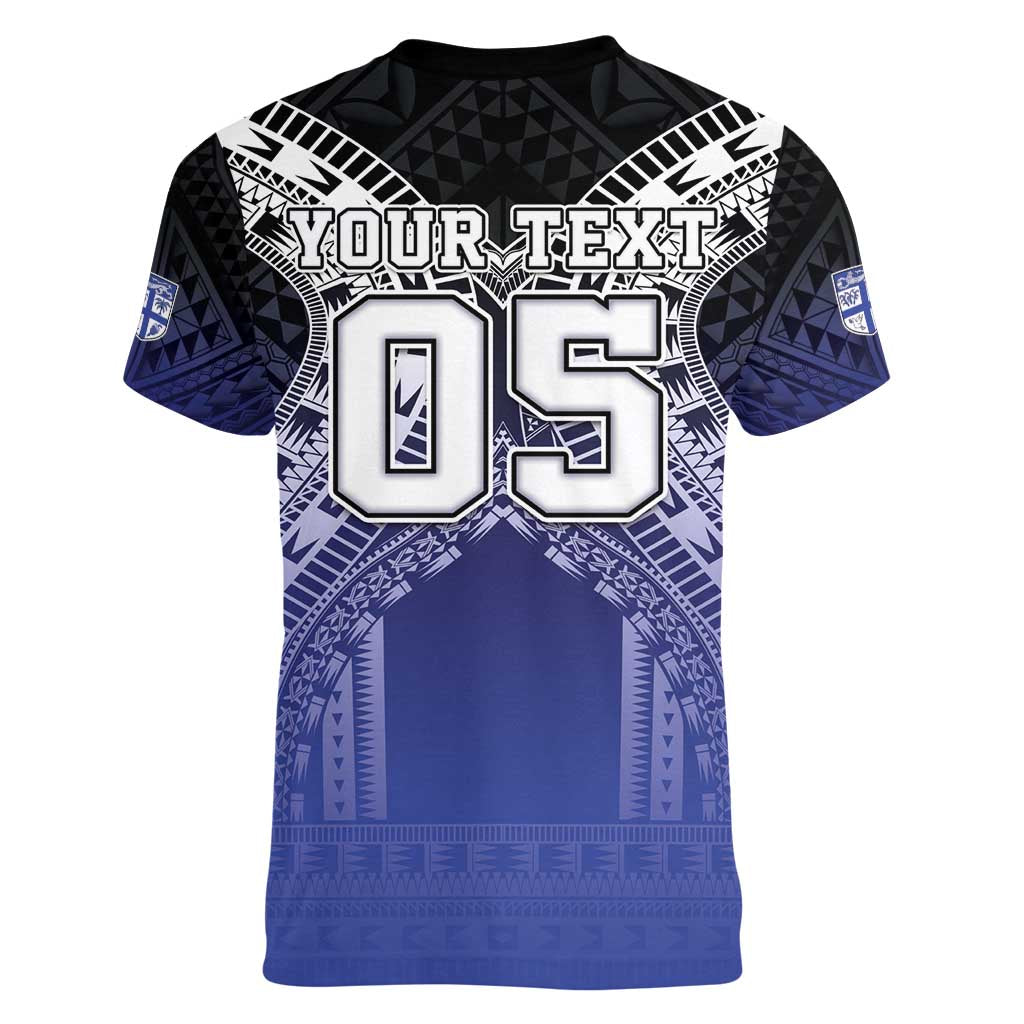 Custom Fiji Drua Women V-Neck T-Shirt Fijian Tapa Pattern