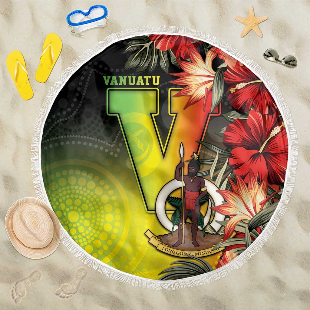 Aboriginal Dot Art Vanuatu Beach Blanket Tropical Flowers