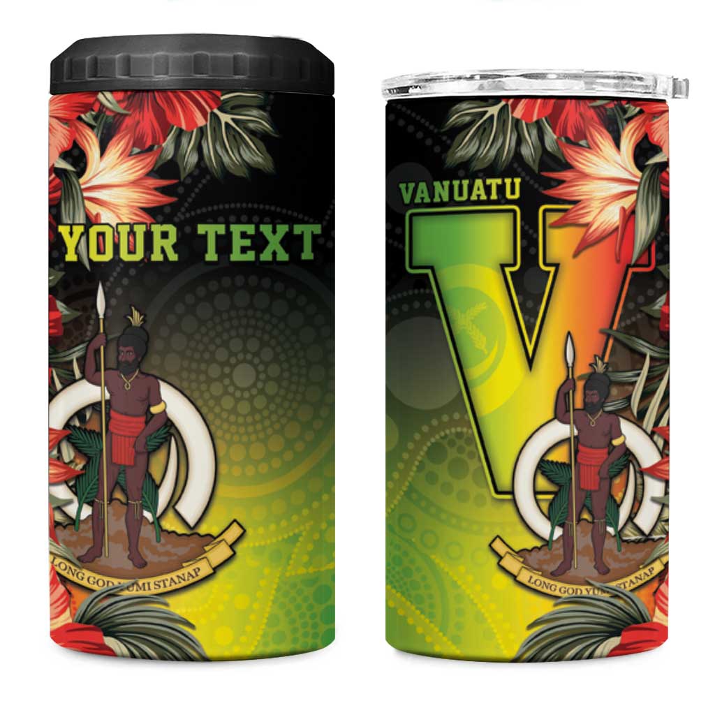 Aboriginal Dot Art Vanuatu Personalised 4 in 1 Can Cooler Tumbler Tropical Flowers