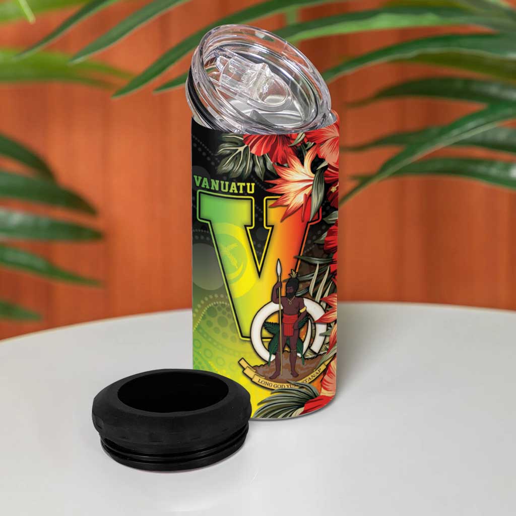 Aboriginal Dot Art Vanuatu Personalised 4 in 1 Can Cooler Tumbler Tropical Flowers