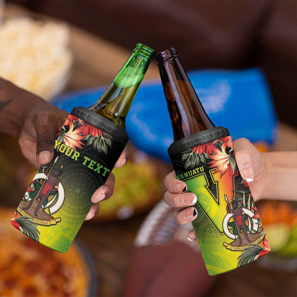 Aboriginal Dot Art Vanuatu Personalised 4 in 1 Can Cooler Tumbler Tropical Flowers