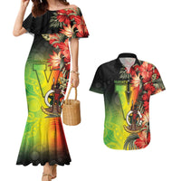 Aboriginal Dot Art Vanuatu Personalised Couples Matching Mermaid Dress and Hawaiian Shirt Tropical Flowers