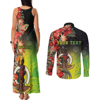 Aboriginal Dot Art Vanuatu Personalised Couples Matching Tank Maxi Dress and Long Sleeve Button Shirt Tropical Flowers