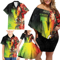 Aboriginal Dot Art Vanuatu Personalised Family Matching Off Shoulder Short Dress and Hawaiian Shirt Tropical Flowers