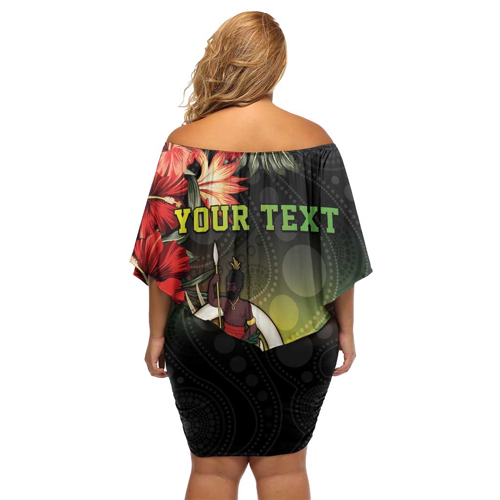 Aboriginal Dot Art Vanuatu Personalised Family Matching Off Shoulder Short Dress and Hawaiian Shirt Tropical Flowers