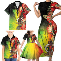 Aboriginal Dot Art Vanuatu Personalised Family Matching Short Sleeve Bodycon Dress and Hawaiian Shirt Tropical Flowers