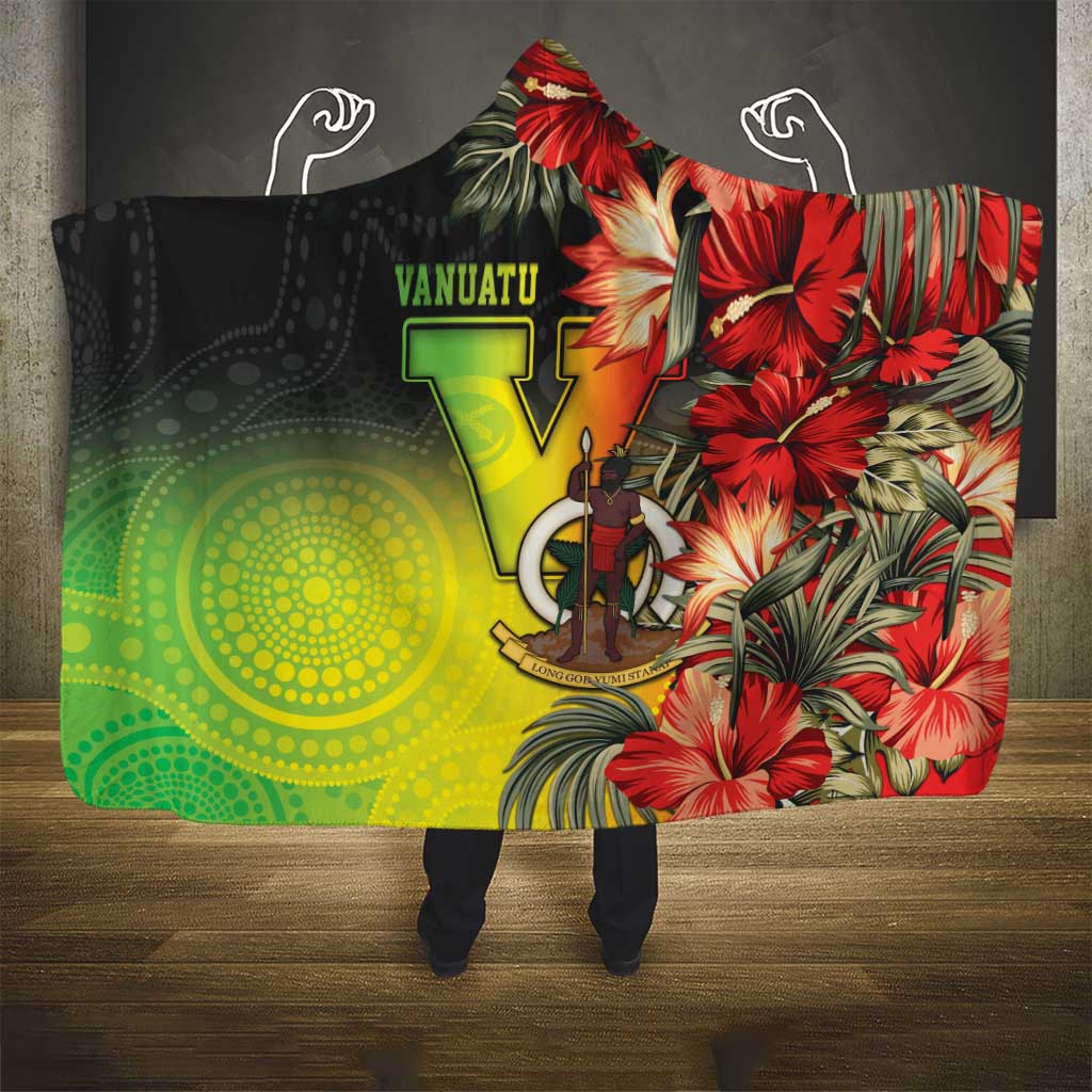Aboriginal Dot Art Vanuatu Hooded Blanket Tropical Flowers