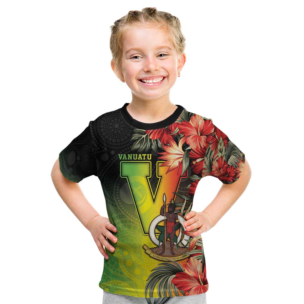 Aboriginal Dot Art Vanuatu Personalised Kid T Shirt Tropical Flowers