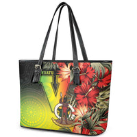 Aboriginal Dot Art Vanuatu Leather Tote Bag Tropical Flowers