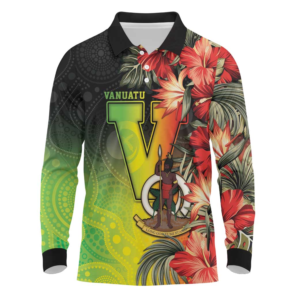 Aboriginal Dot Art Vanuatu Personalised Long Sleeve Polo Shirt Tropical Flowers