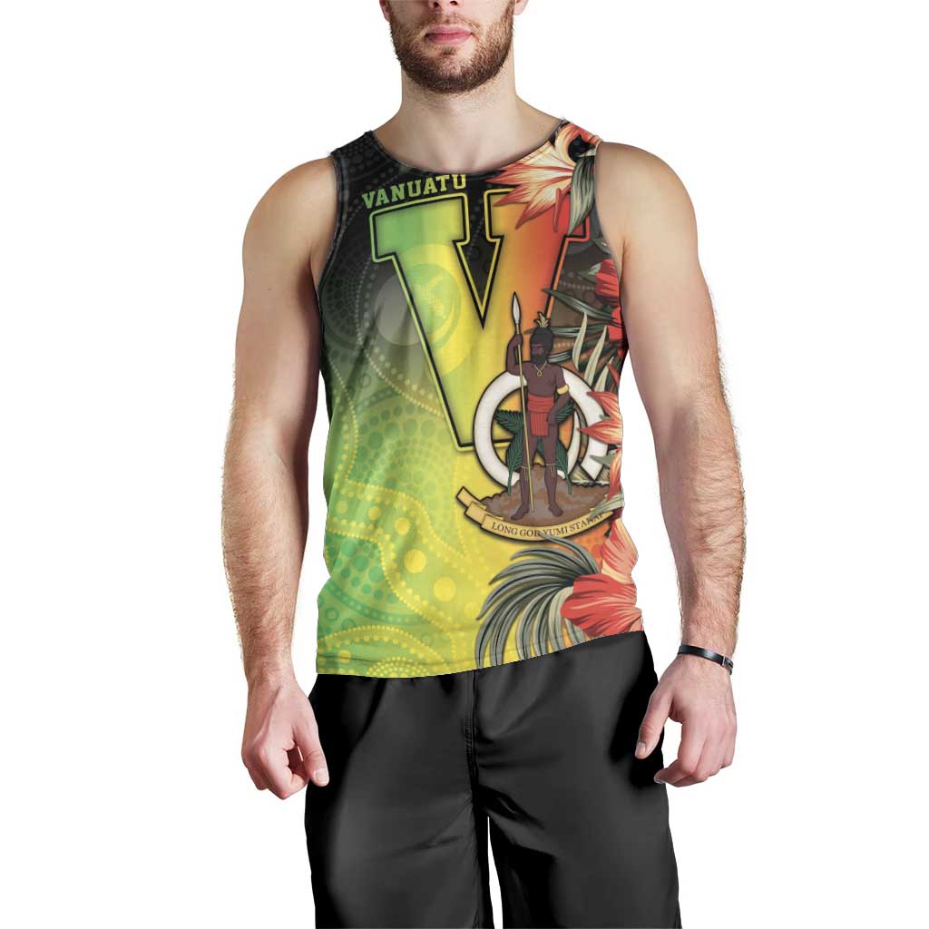Aboriginal Dot Art Vanuatu Personalised Men Tank Top Tropical Flowers