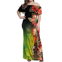 Aboriginal Dot Art Vanuatu Personalised Off Shoulder Maxi Dress Tropical Flowers