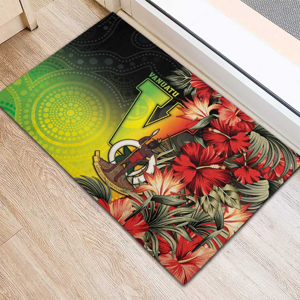 Aboriginal Dot Art Vanuatu Rubber Doormat Tropical Flowers