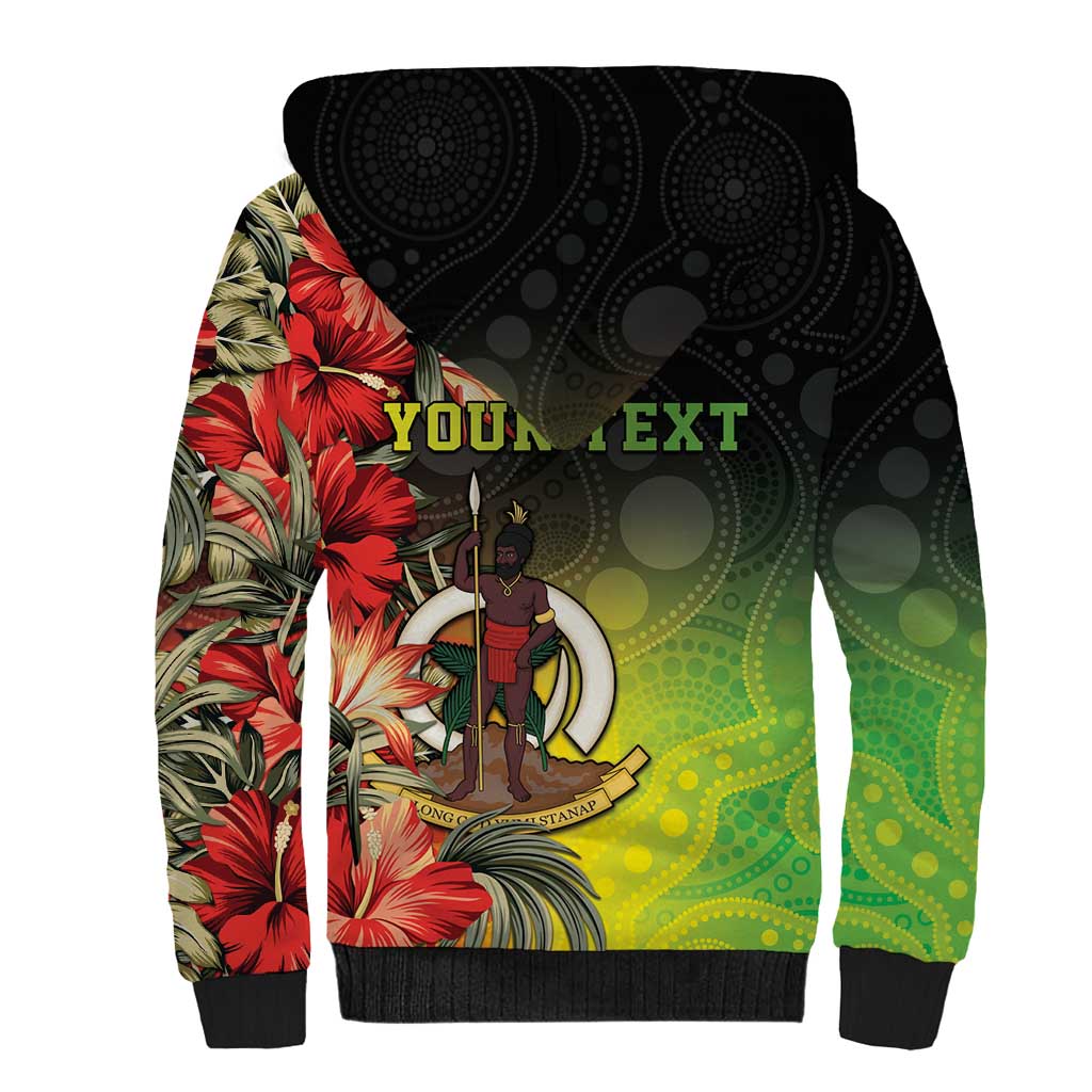 Aboriginal Dot Art Vanuatu Personalised Sherpa Hoodie Tropical Flowers