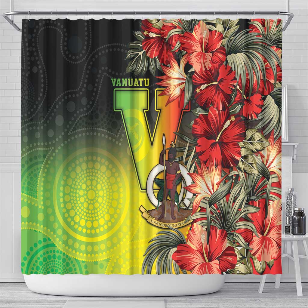 Aboriginal Dot Art Vanuatu Shower Curtain Tropical Flowers
