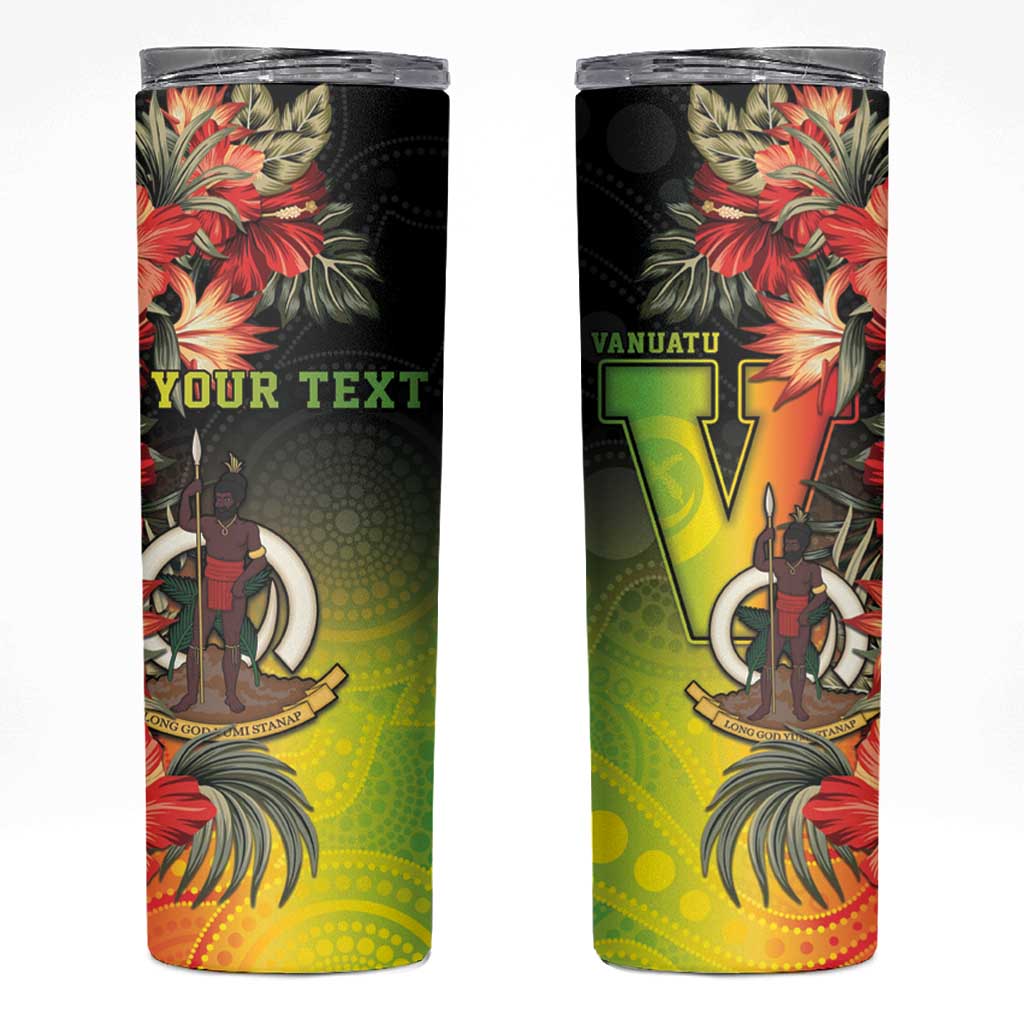 Aboriginal Dot Art Vanuatu Personalised Skinny Tumbler Tropical Flowers