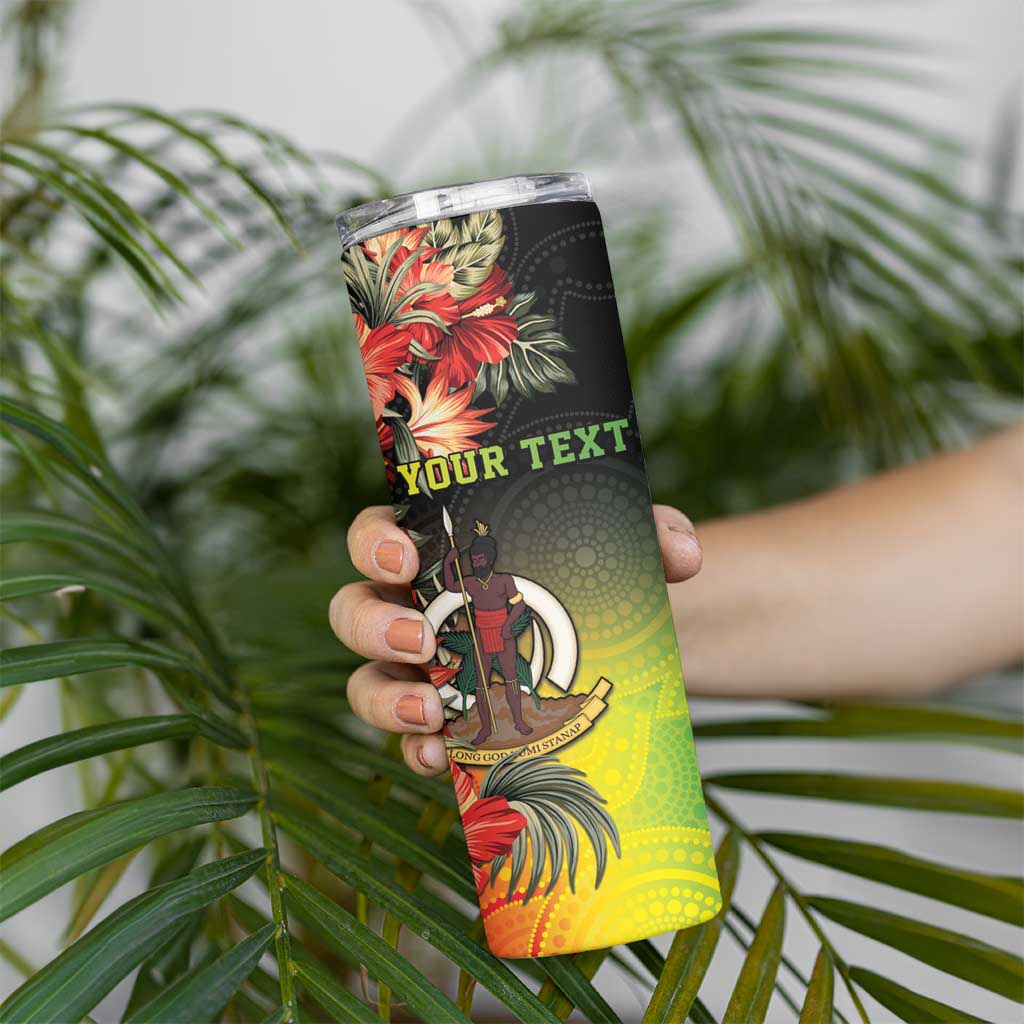 Aboriginal Dot Art Vanuatu Personalised Skinny Tumbler Tropical Flowers