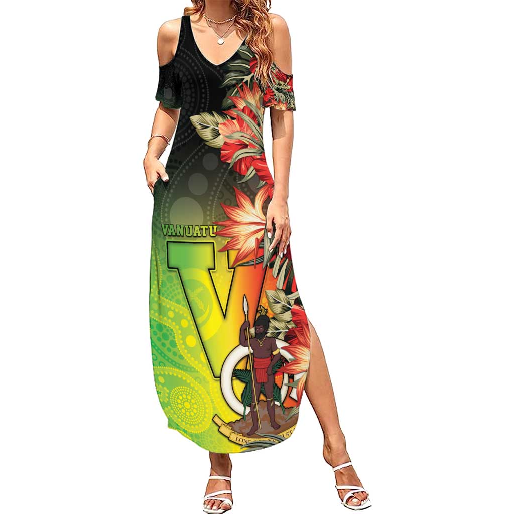 Aboriginal Dot Art Vanuatu Personalised Summer Maxi Dress Tropical Flowers