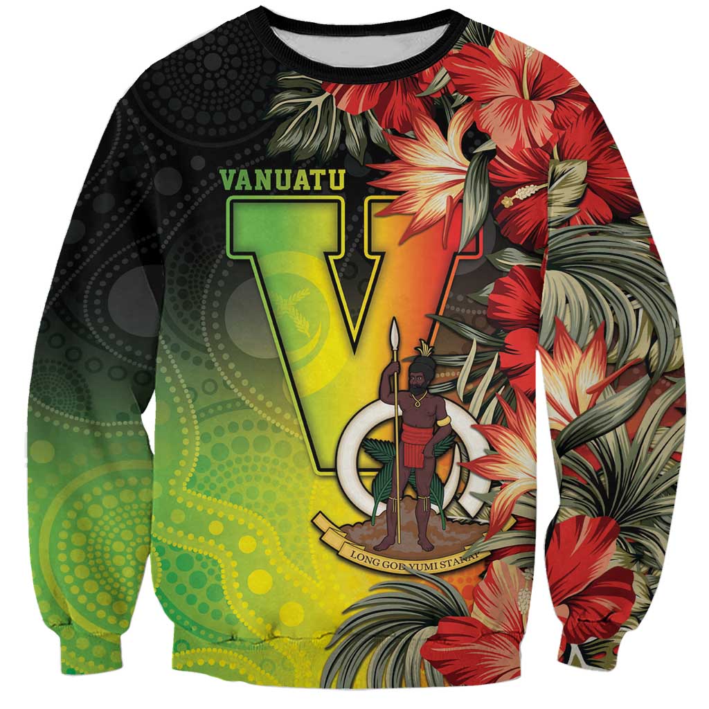 Aboriginal Dot Art Vanuatu Personalised Sweatshirt Tropical Flowers