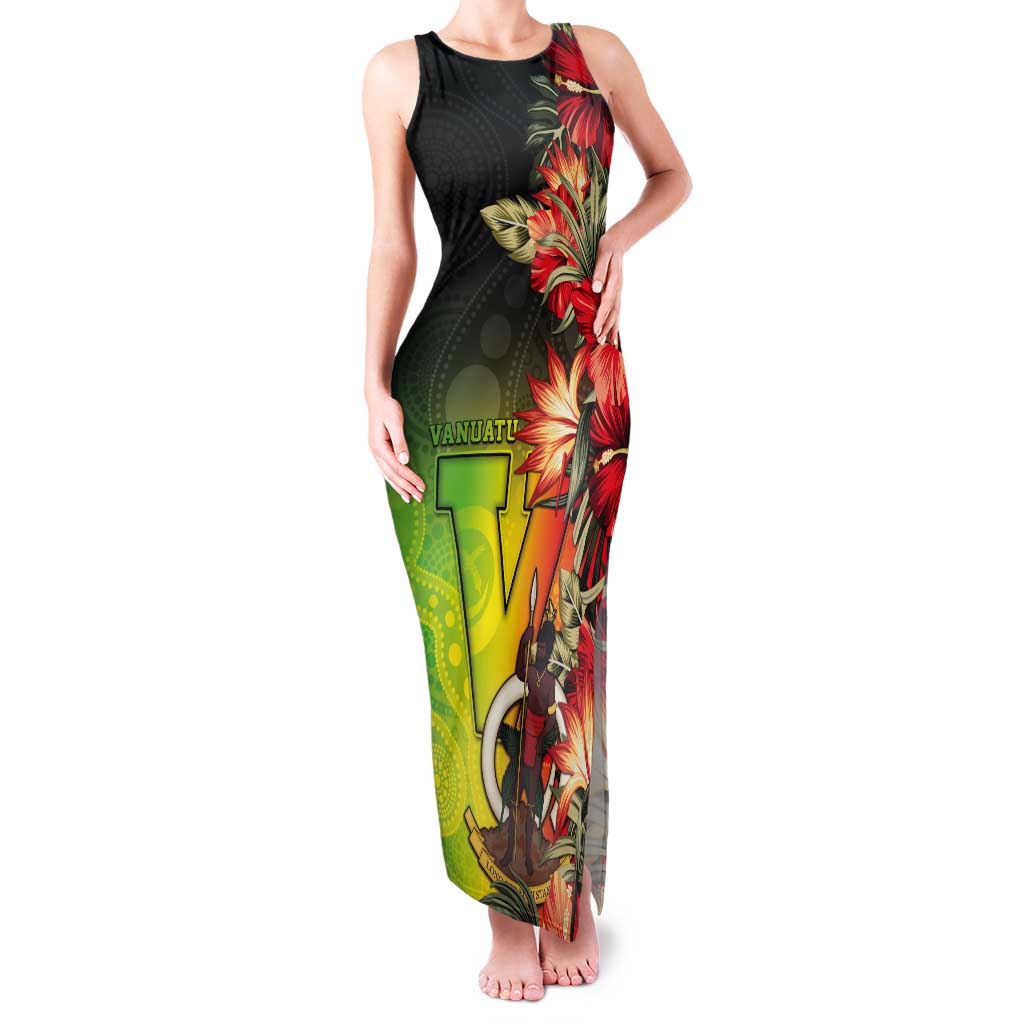 Aboriginal Dot Art Vanuatu Personalised Tank Maxi Dress Tropical Flowers