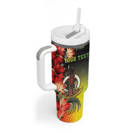 Aboriginal Dot Art Vanuatu Personalised Tumbler With Handle Tropical Flowers