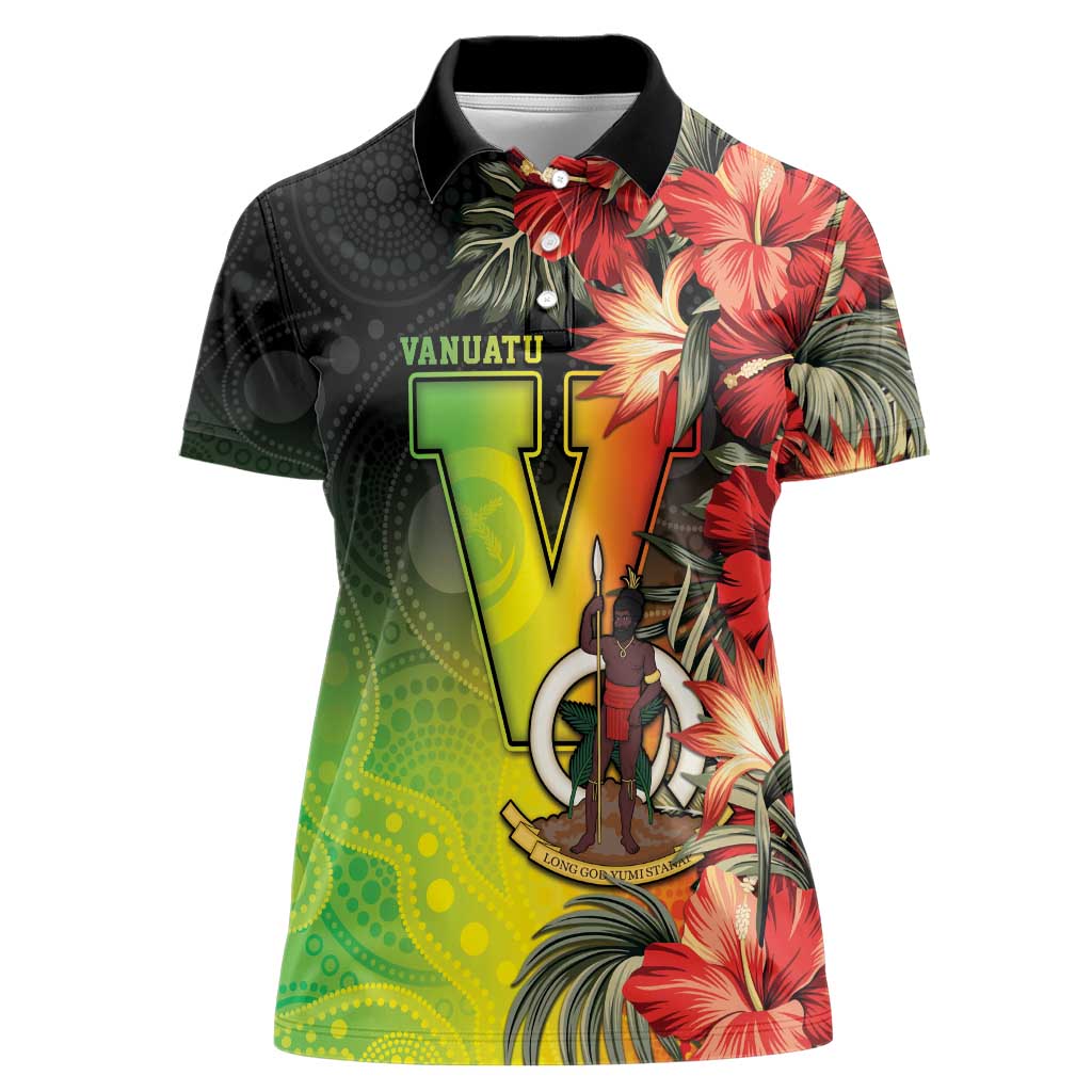 Aboriginal Dot Art Vanuatu Personalised Women Polo Shirt Tropical Flowers