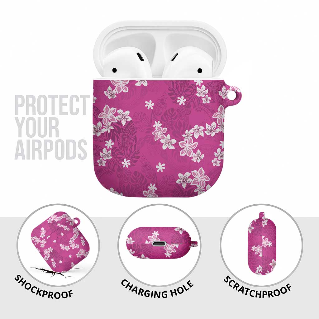 Hawaii Monstera Deliciosa AirPods Case Pink Plumeria Polynesian Pattern - Polynesian Pride