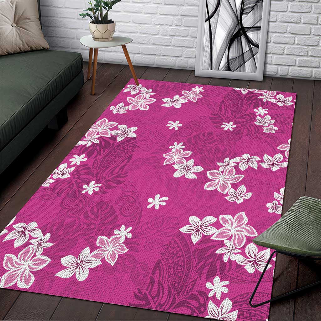 Hawaii Monstera Deliciosa Area Rug Pink Plumeria Polynesian Pattern - Polynesian Pride