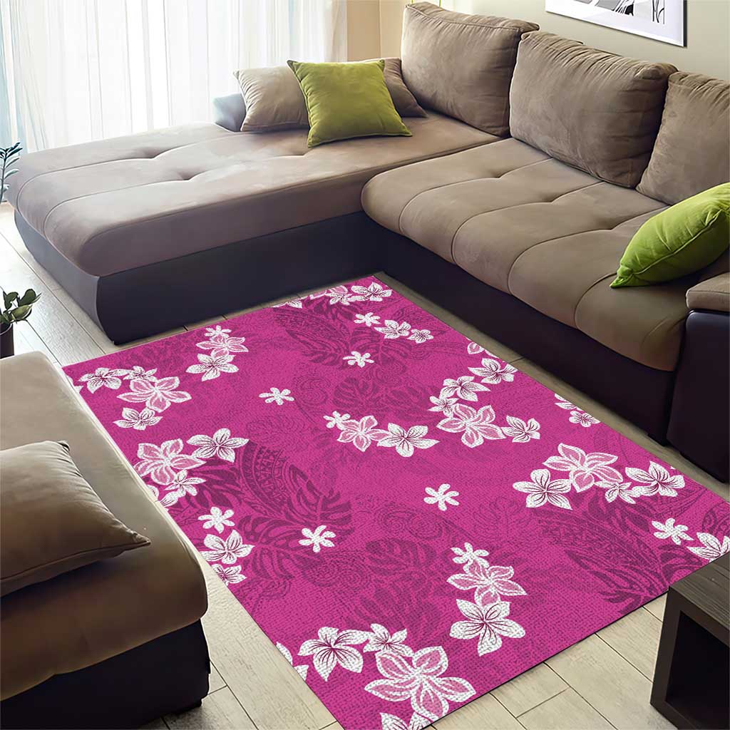 Hawaii Monstera Deliciosa Area Rug Pink Plumeria Polynesian Pattern - Polynesian Pride