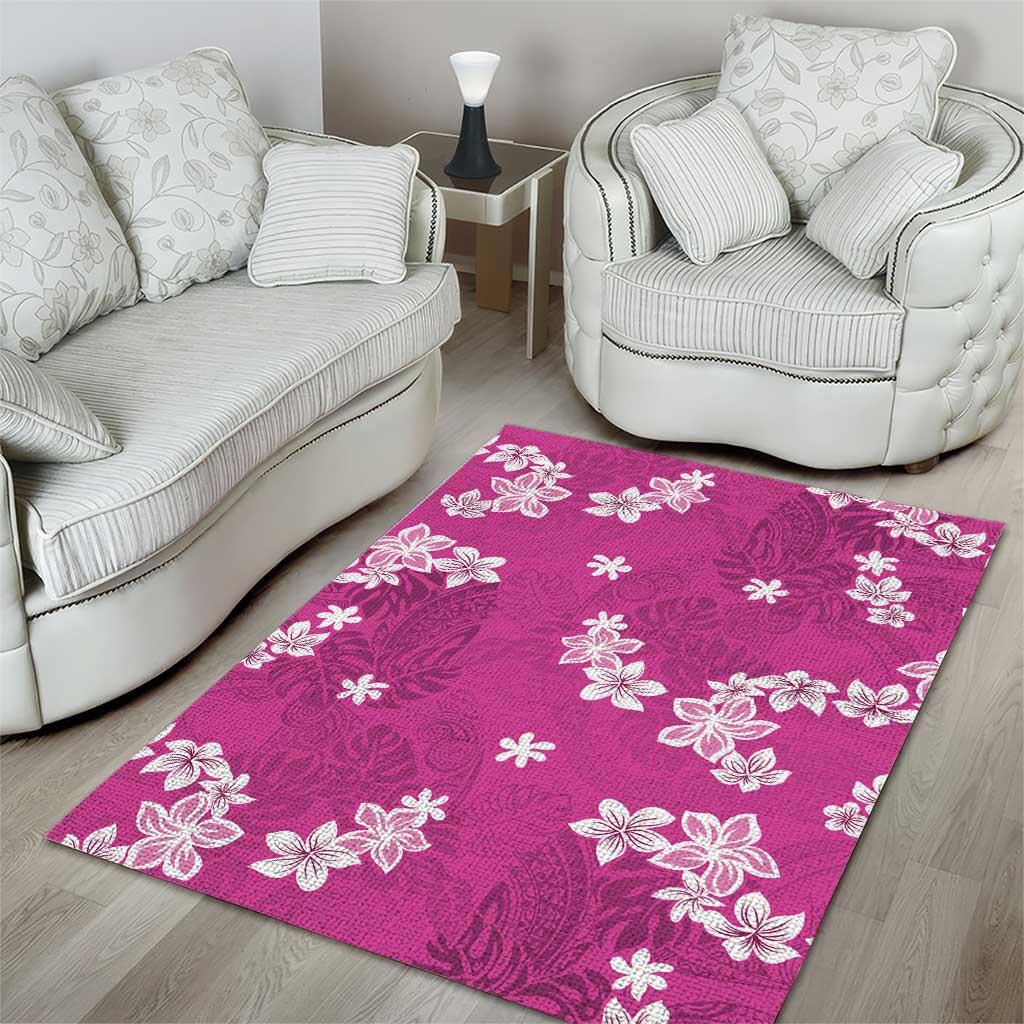 Hawaii Monstera Deliciosa Area Rug Pink Plumeria Polynesian Pattern - Polynesian Pride