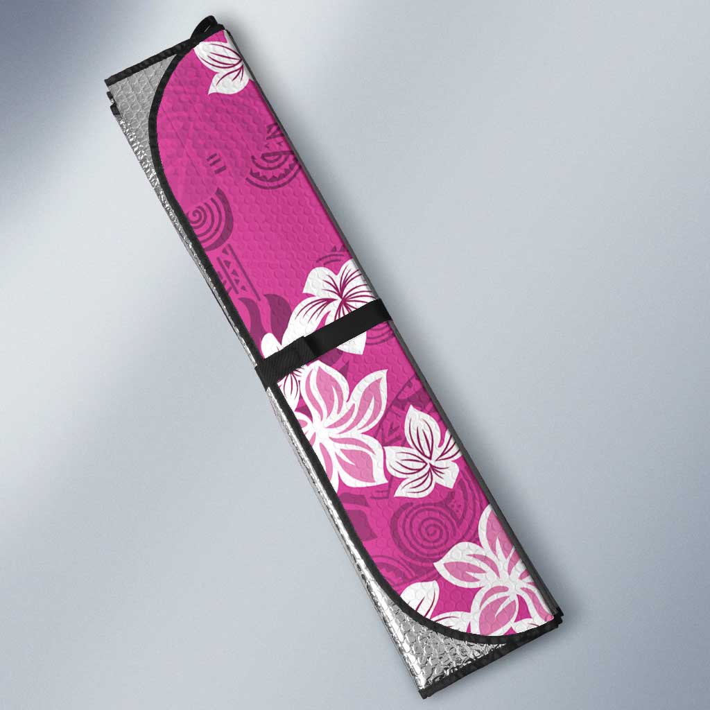 Hawaii Monstera Deliciosa Auto Sun Shade Pink Plumeria Polynesian Pattern - Polynesian Pride