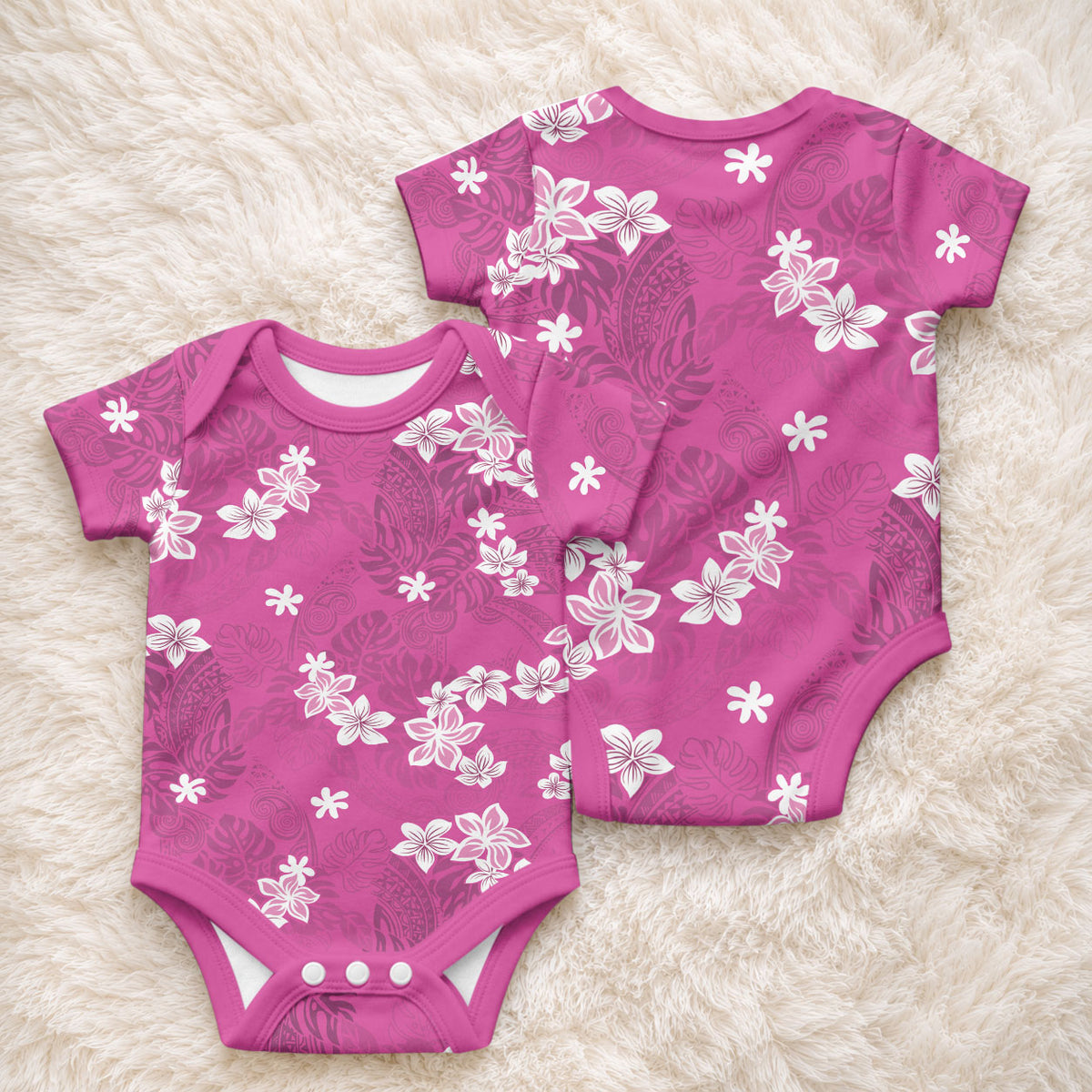 Hawaii Monstera Deliciosa Baby Onesie Pink Plumeria Polynesian Pattern LT05 - Polynesian Pride