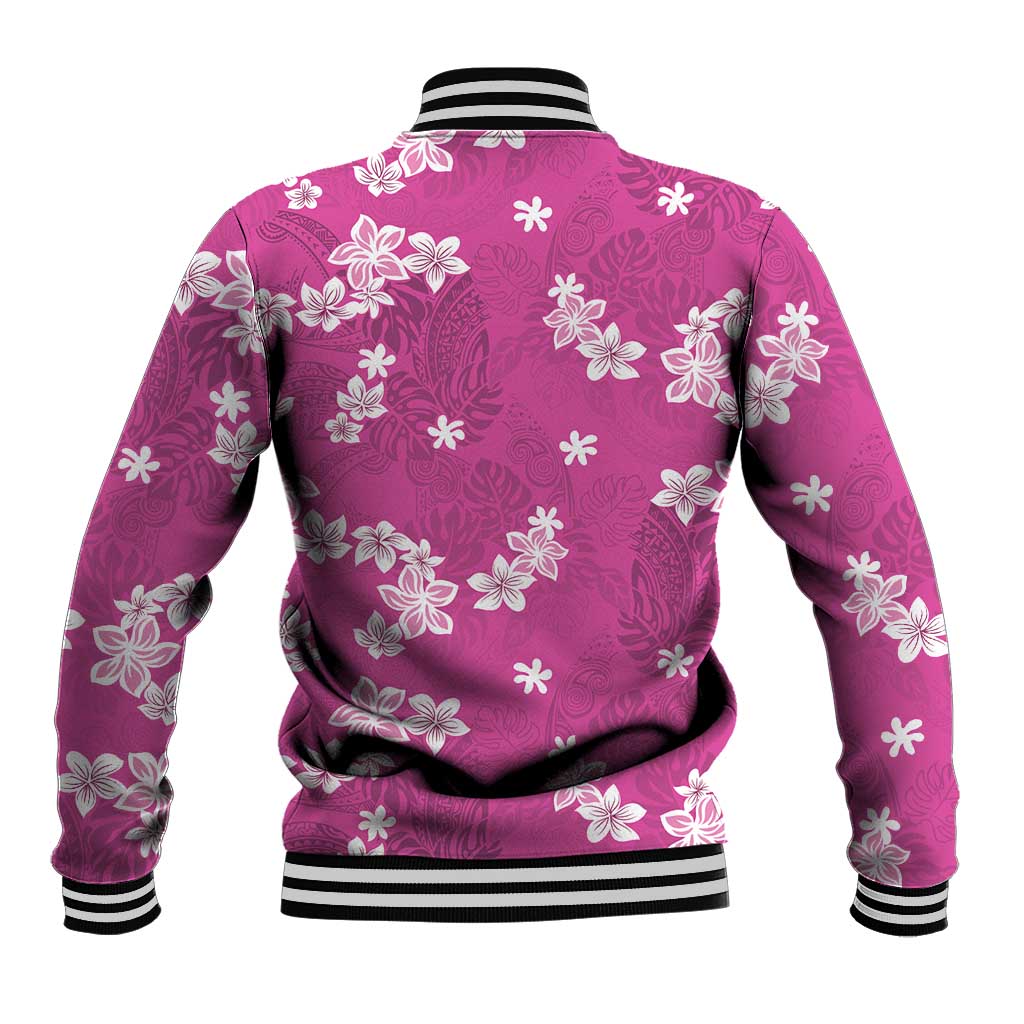 Hawaii Monstera Deliciosa Baseball Jacket Pink Plumeria Polynesian Pattern - Polynesian Pride