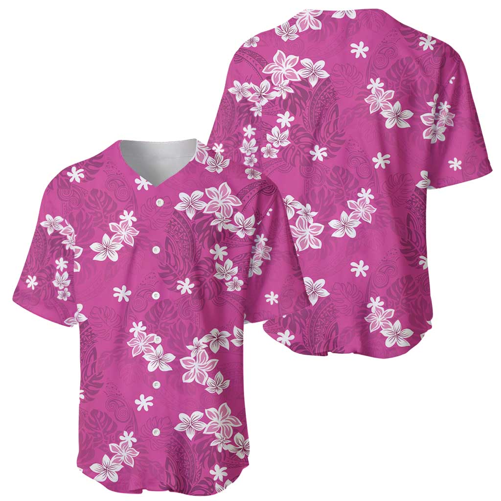 Hawaii Monstera Deliciosa Baseball Jersey Pink Plumeria Polynesian Pattern - Polynesian Pride