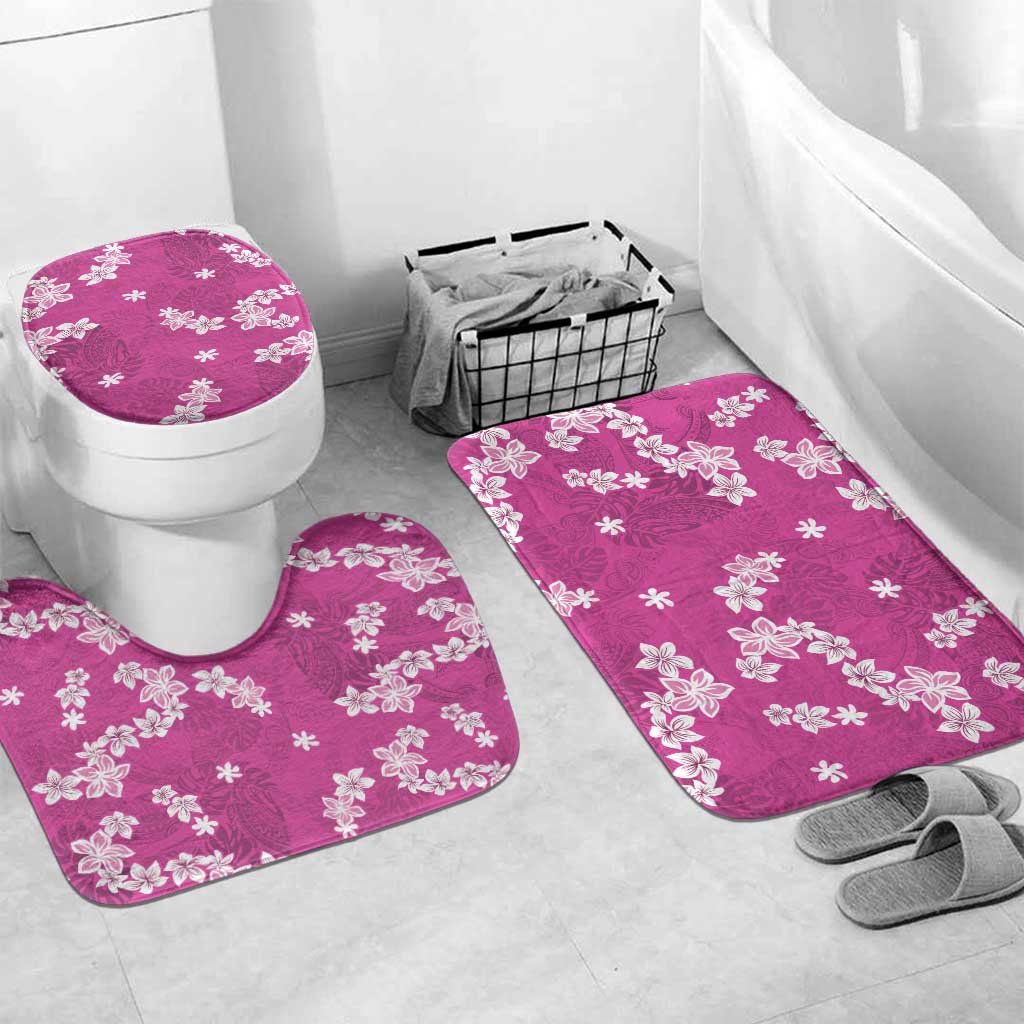 Hawaii Monstera Deliciosa Bathroom Set Pink Plumeria Polynesian Pattern - Polynesian Pride