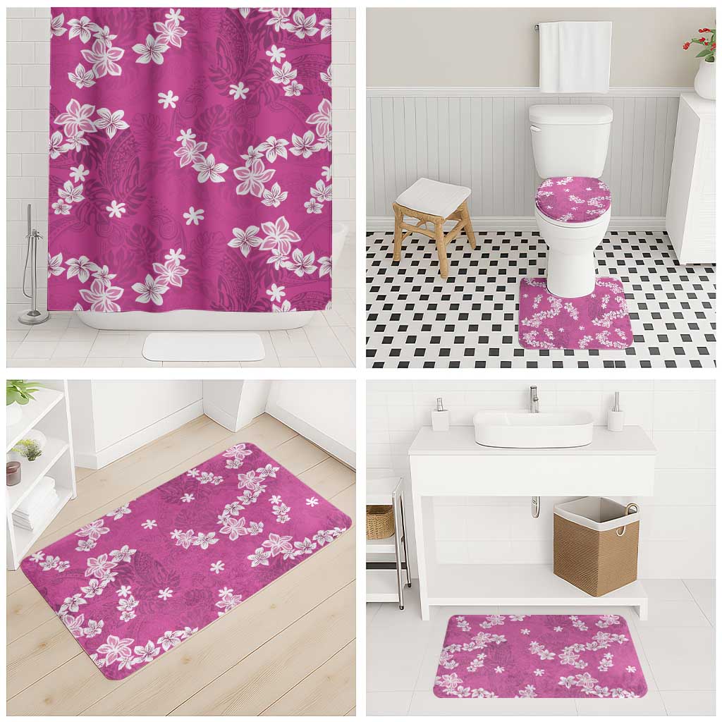 Hawaii Monstera Deliciosa Bathroom Set Pink Plumeria Polynesian Pattern - Polynesian Pride