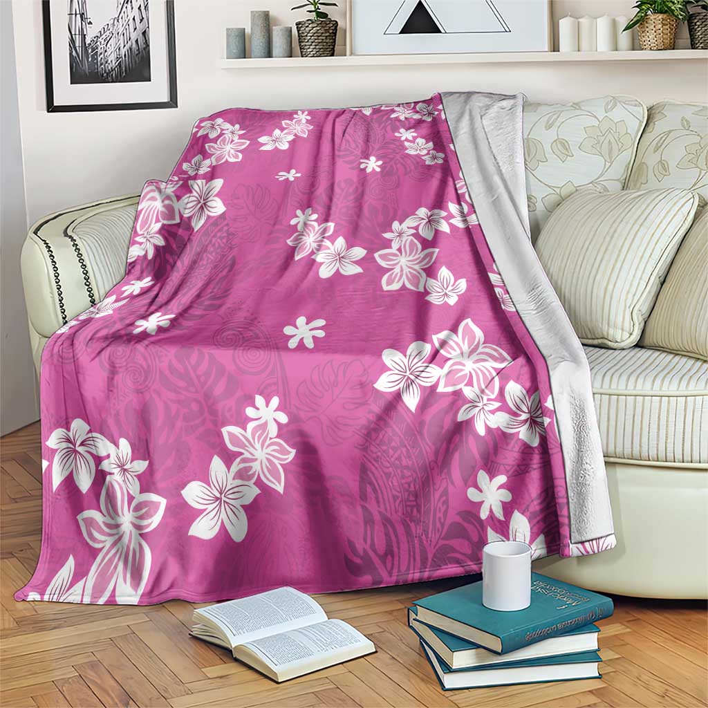 Hawaii Monstera Deliciosa Blanket Pink Plumeria Polynesian Pattern - Polynesian Pride