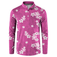 Hawaii Monstera Deliciosa Button Sweatshirt Pink Plumeria Polynesian Pattern - Polynesian Pride