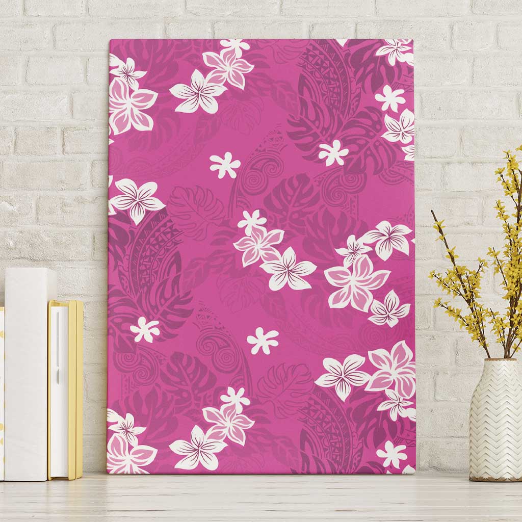 Hawaii Monstera Deliciosa Canvas Wall Art Pink Plumeria Polynesian Pattern - Polynesian Pride