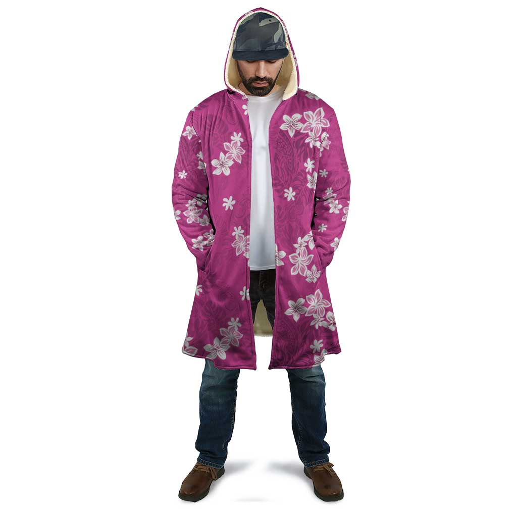 Hawaii Monstera Deliciosa Cloak Pink Plumeria Polynesian Pattern - Polynesian Pride