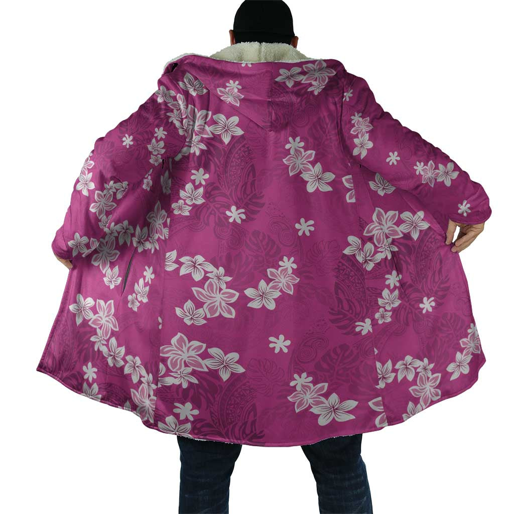 Hawaii Monstera Deliciosa Cloak Pink Plumeria Polynesian Pattern - Polynesian Pride
