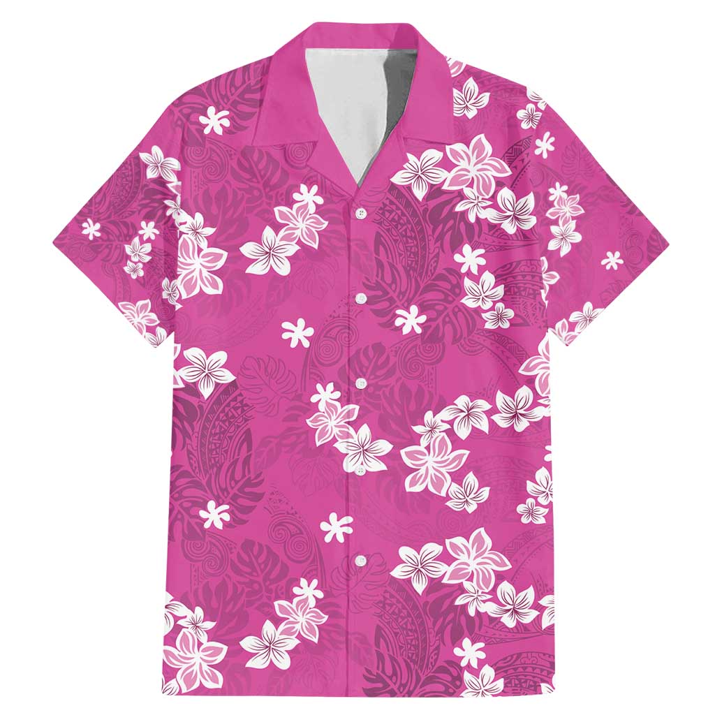 Hawaii Monstera Deliciosa Family Matching Mermaid Dress and Hawaiian Shirt Pink Plumeria Polynesian Pattern - Polynesian Pride