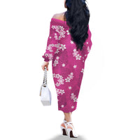 Hawaii Monstera Deliciosa Family Matching Off The Shoulder Long Sleeve Dress and Hawaiian Shirt Pink Plumeria Polynesian Pattern - Polynesian Pride