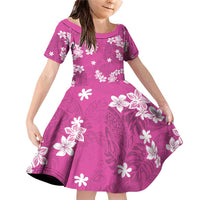 Hawaii Monstera Deliciosa Family Matching Off Shoulder Short Dress and Hawaiian Shirt Pink Plumeria Polynesian Pattern LT05 Daughter's Dress Pink - Polynesian Pride