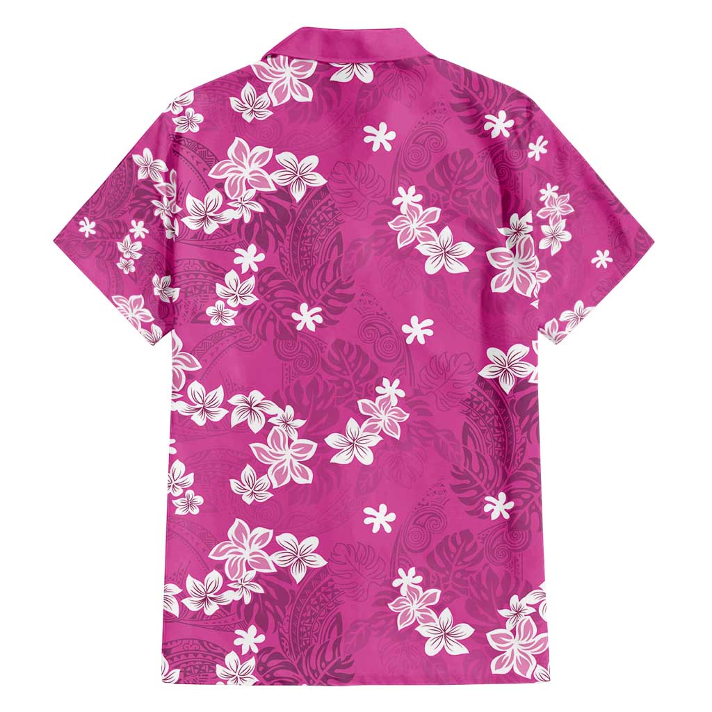 Hawaii Monstera Deliciosa Family Matching Puletasi and Hawaiian Shirt Pink Plumeria Polynesian Pattern - Polynesian Pride