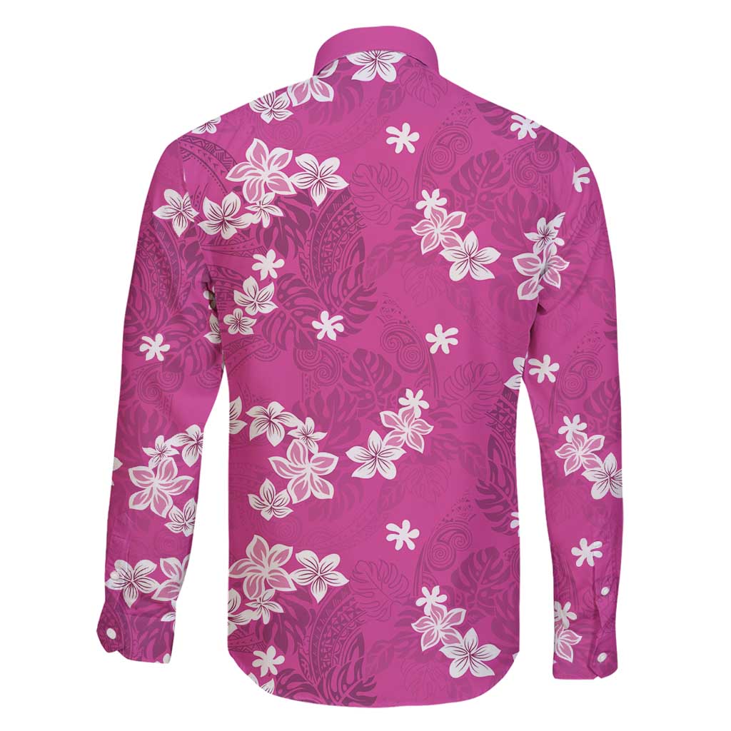 Hawaii Monstera Deliciosa Family Matching Puletasi and Hawaiian Shirt Pink Plumeria Polynesian Pattern - Polynesian Pride