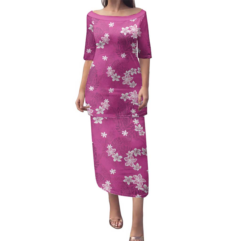 Hawaii Monstera Deliciosa Family Matching Puletasi and Hawaiian Shirt Pink Plumeria Polynesian Pattern - Polynesian Pride