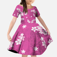 Hawaii Monstera Deliciosa Family Matching Summer Maxi Dress and Hawaiian Shirt Pink Plumeria Polynesian Pattern LT05 Daughter's Dress Pink - Polynesian Pride